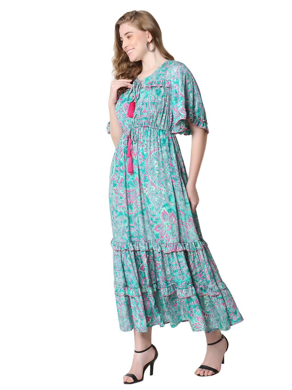 The Flow Command Dress – Ankle-Length Turquoise